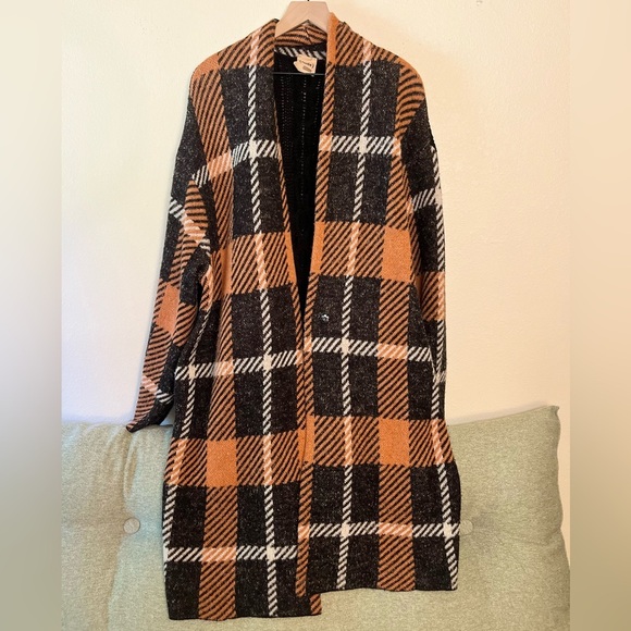 (nude) Cardigan Jacket - Women's Large Orange Black EUC - Plaid Sweater Knit - Picture 9 of 13